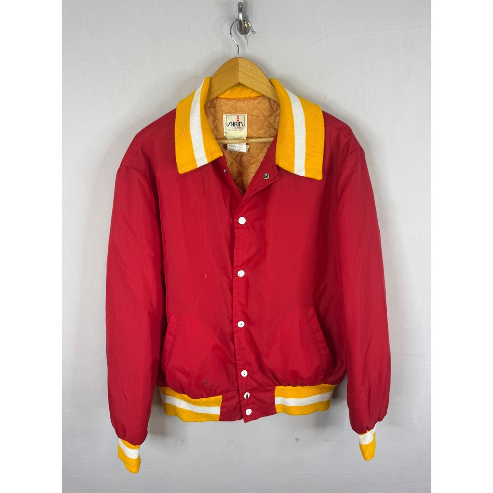 Vintage Shain of Canada Red Nylon Varsity Bomber Jacket Quilted Lined Mens L